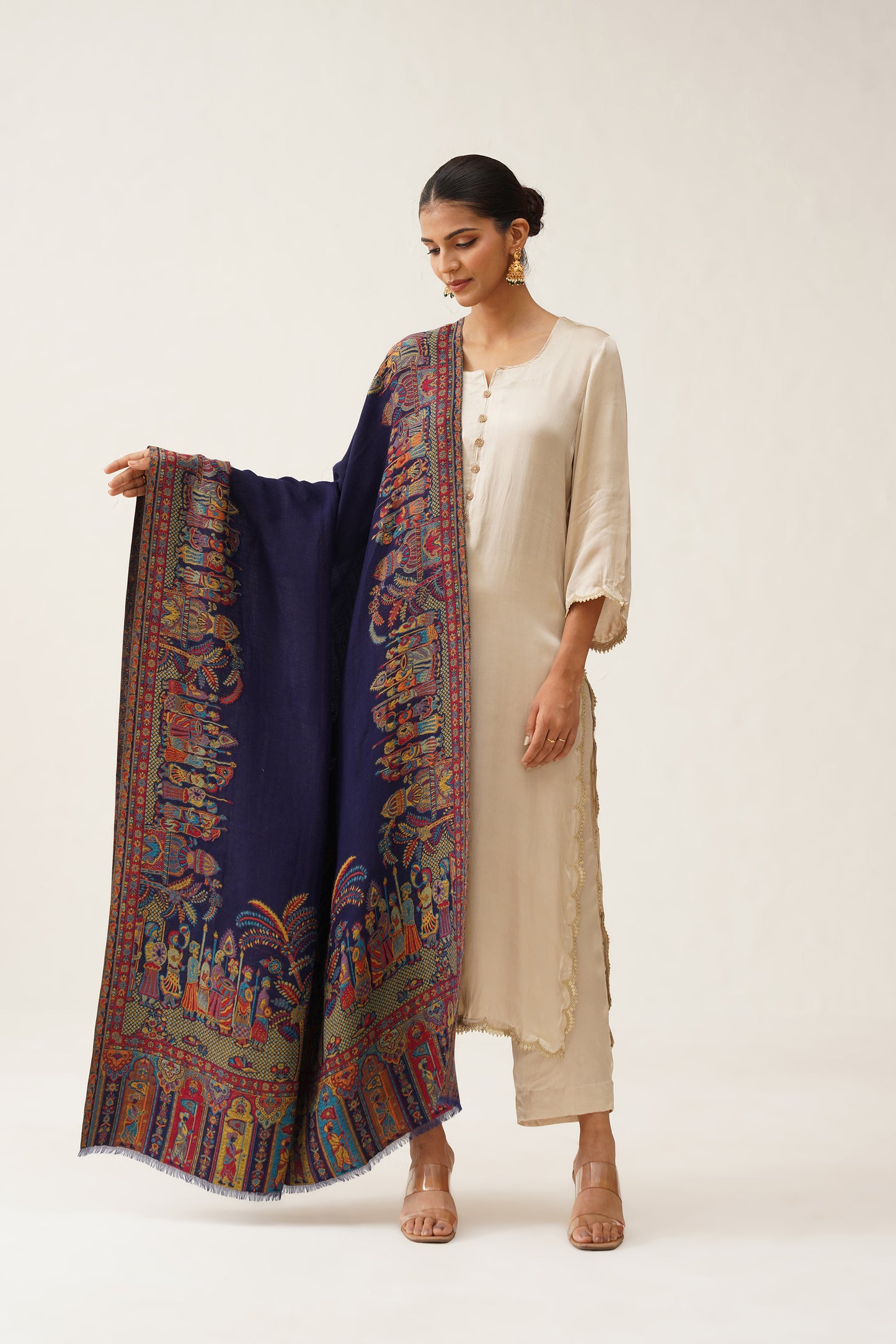 Navy Kaani Shawl With Moonlight Zari