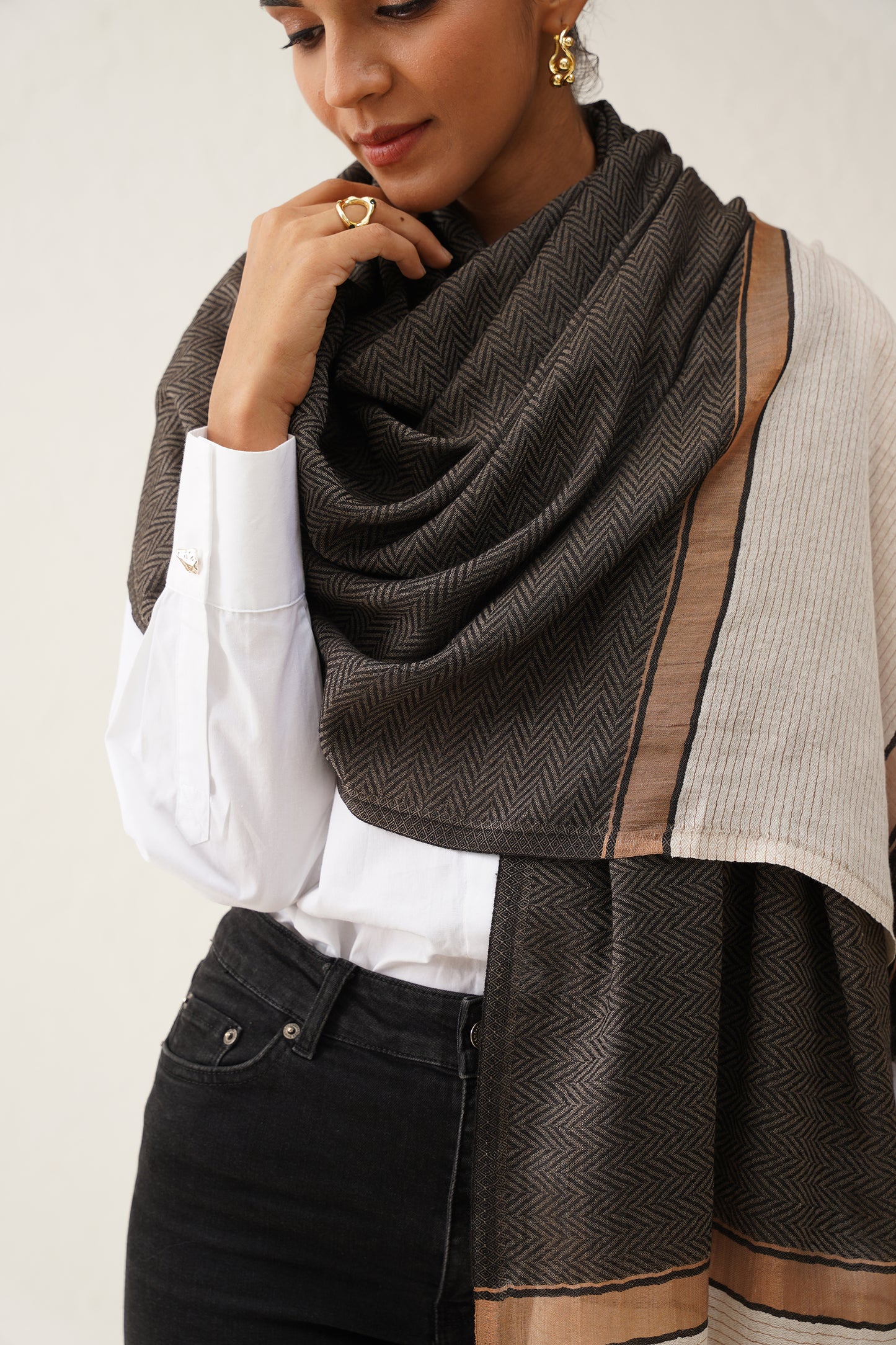 Grey Herringbone Lurex Stole