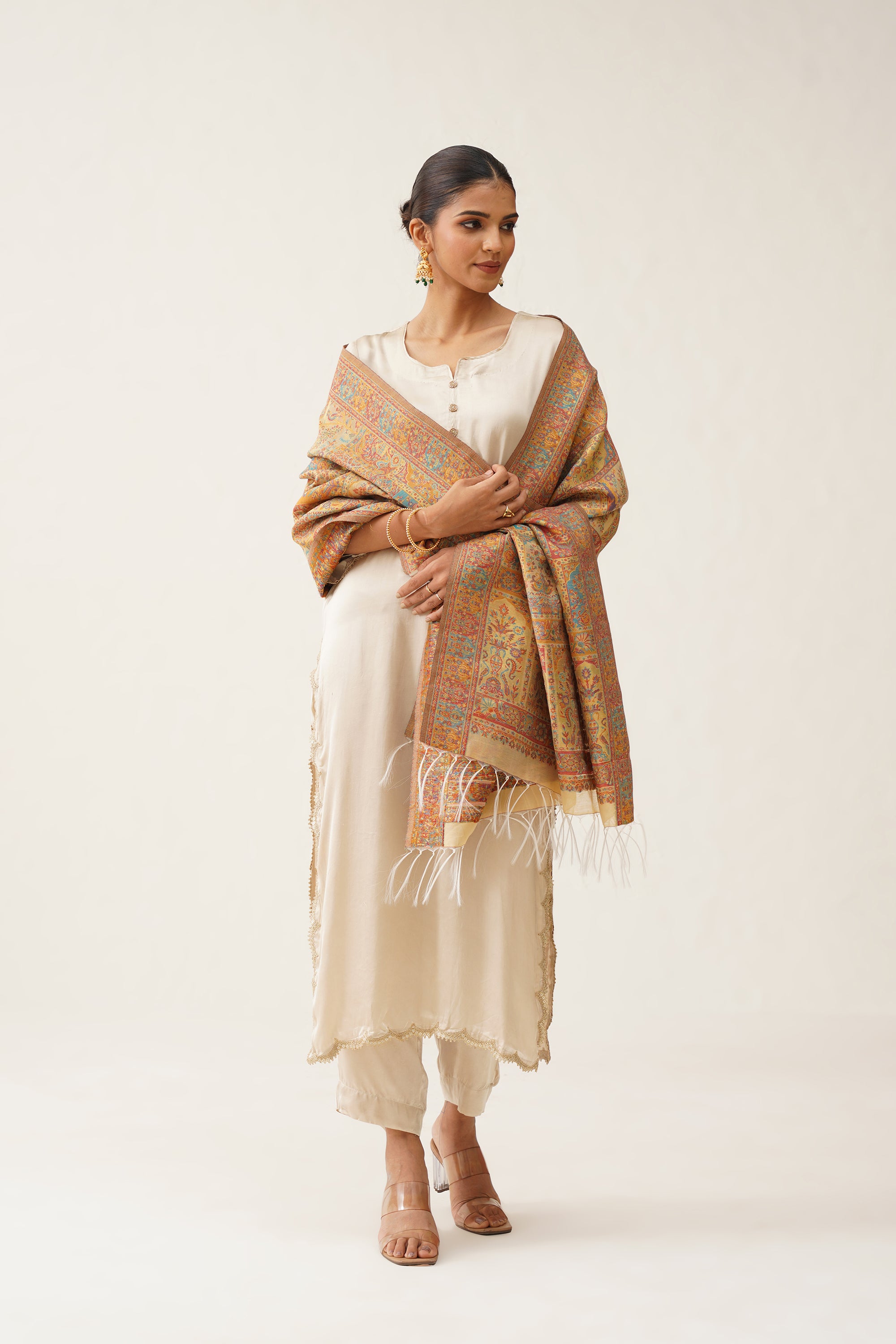 Beige Kaani Tassel Dupatta