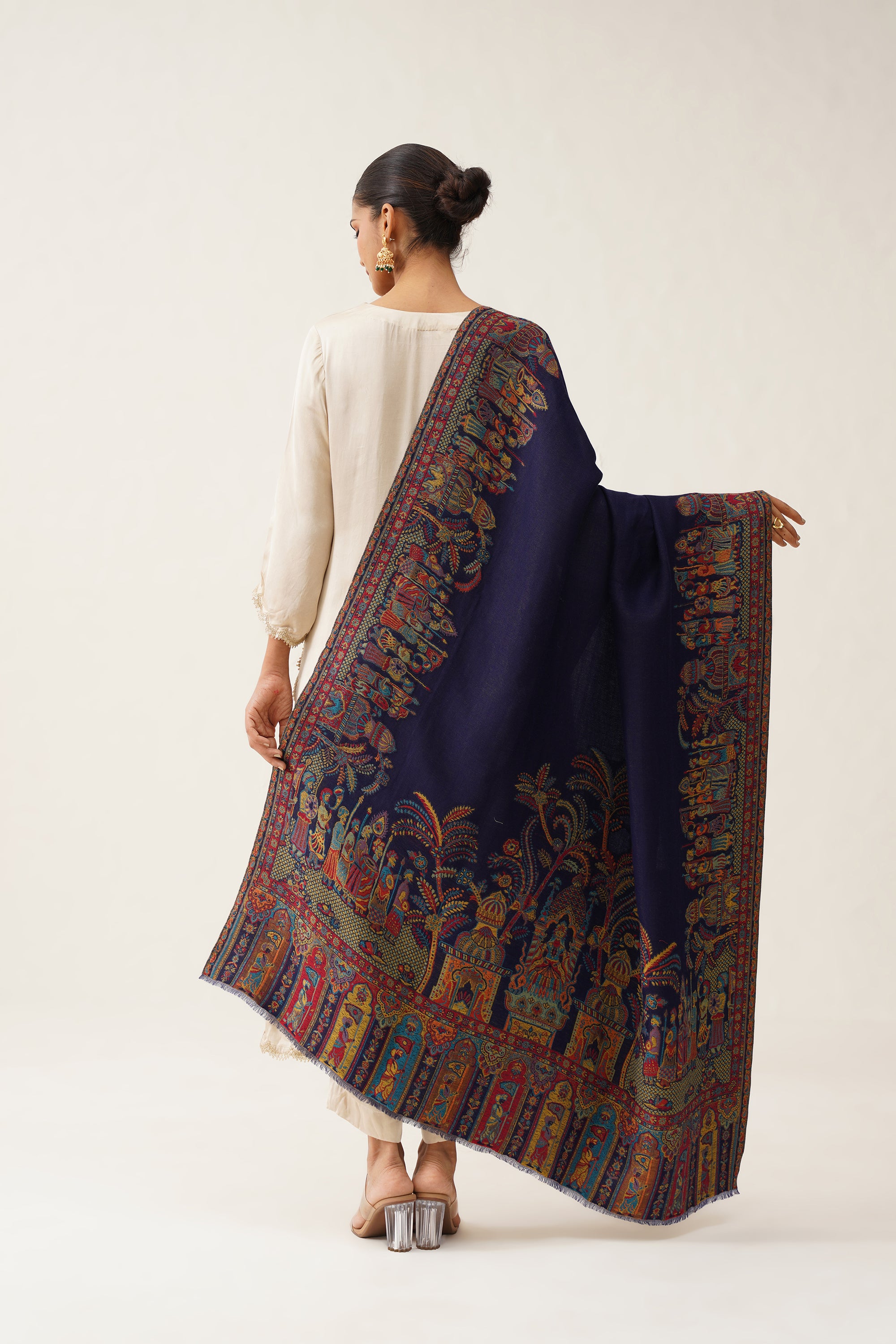 Navy Kaani Shawl With Moonlight Zari