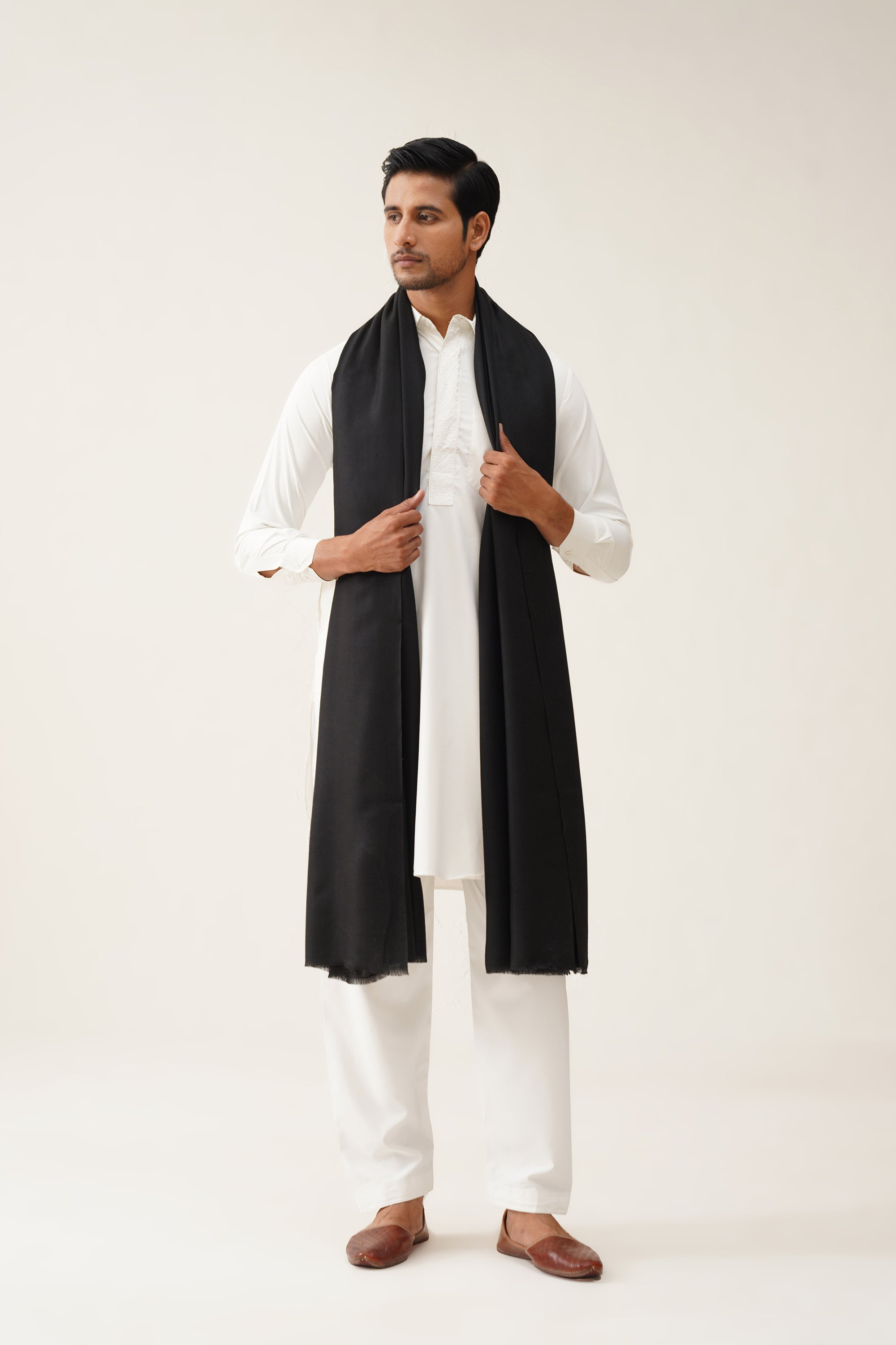 Mens Plain Black Woollen Shawl