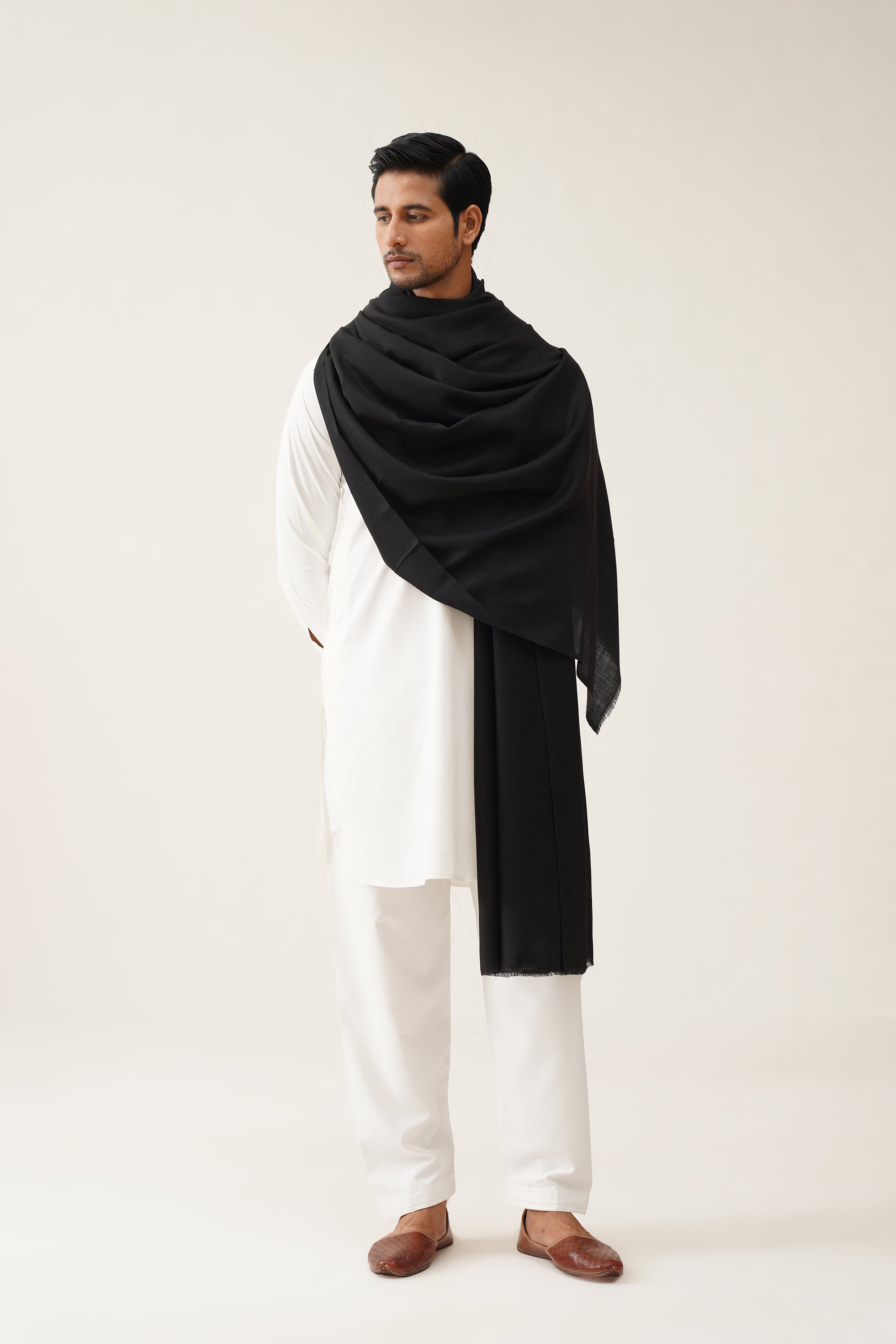 Mens Plain Black Woollen Shawl