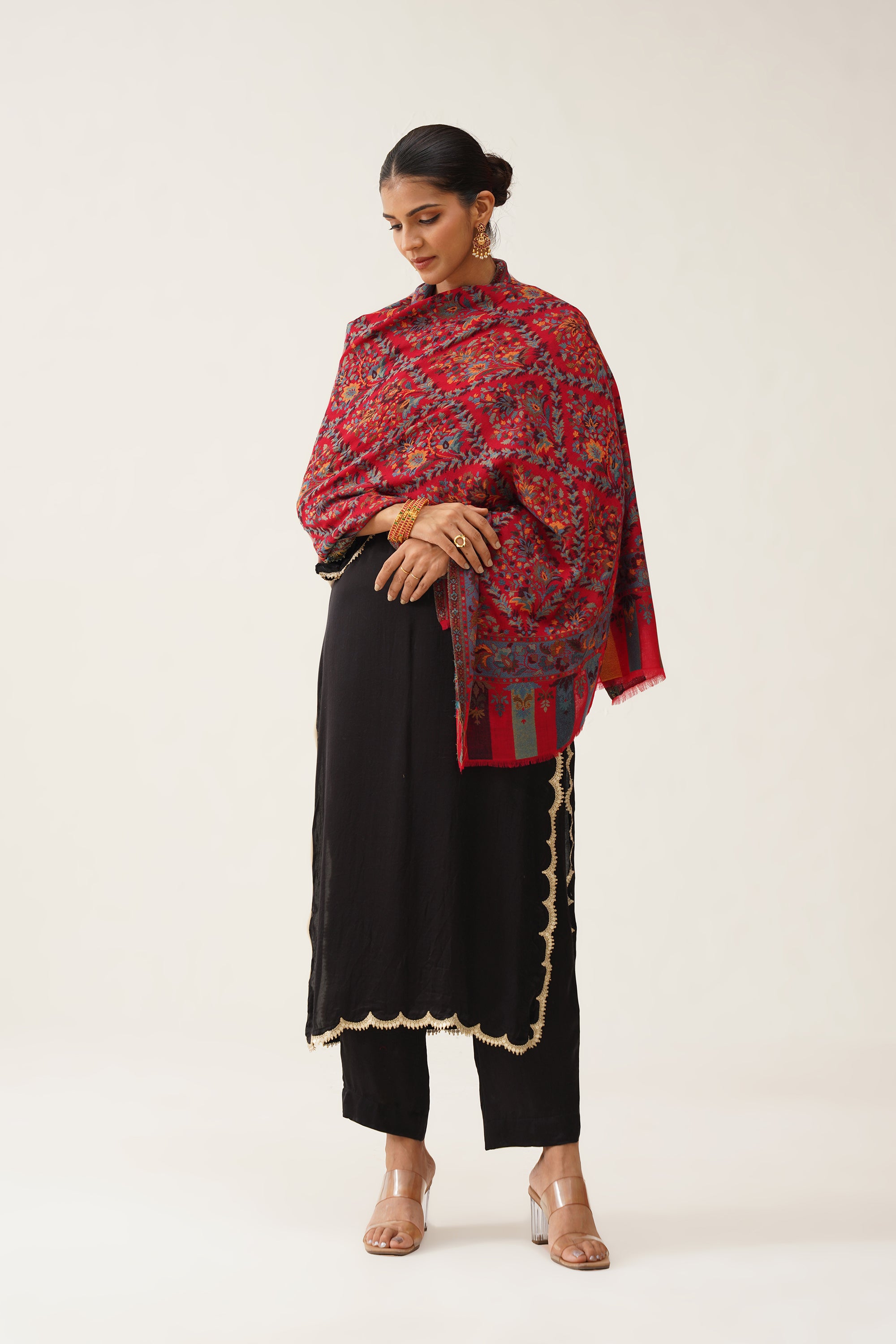 Damini Red Woollen Kaani Shawl