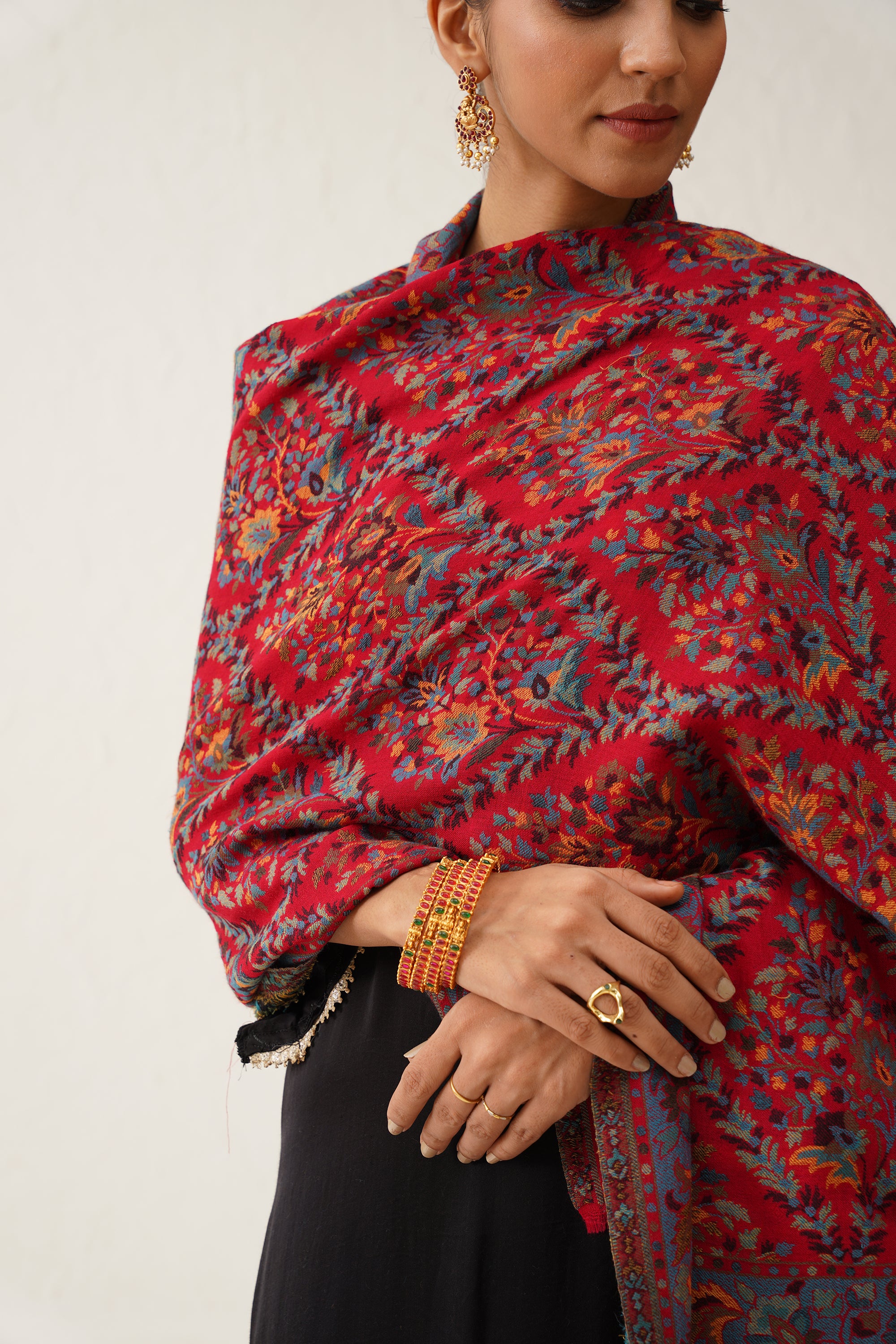 Damini Red Woollen Kaani Shawl