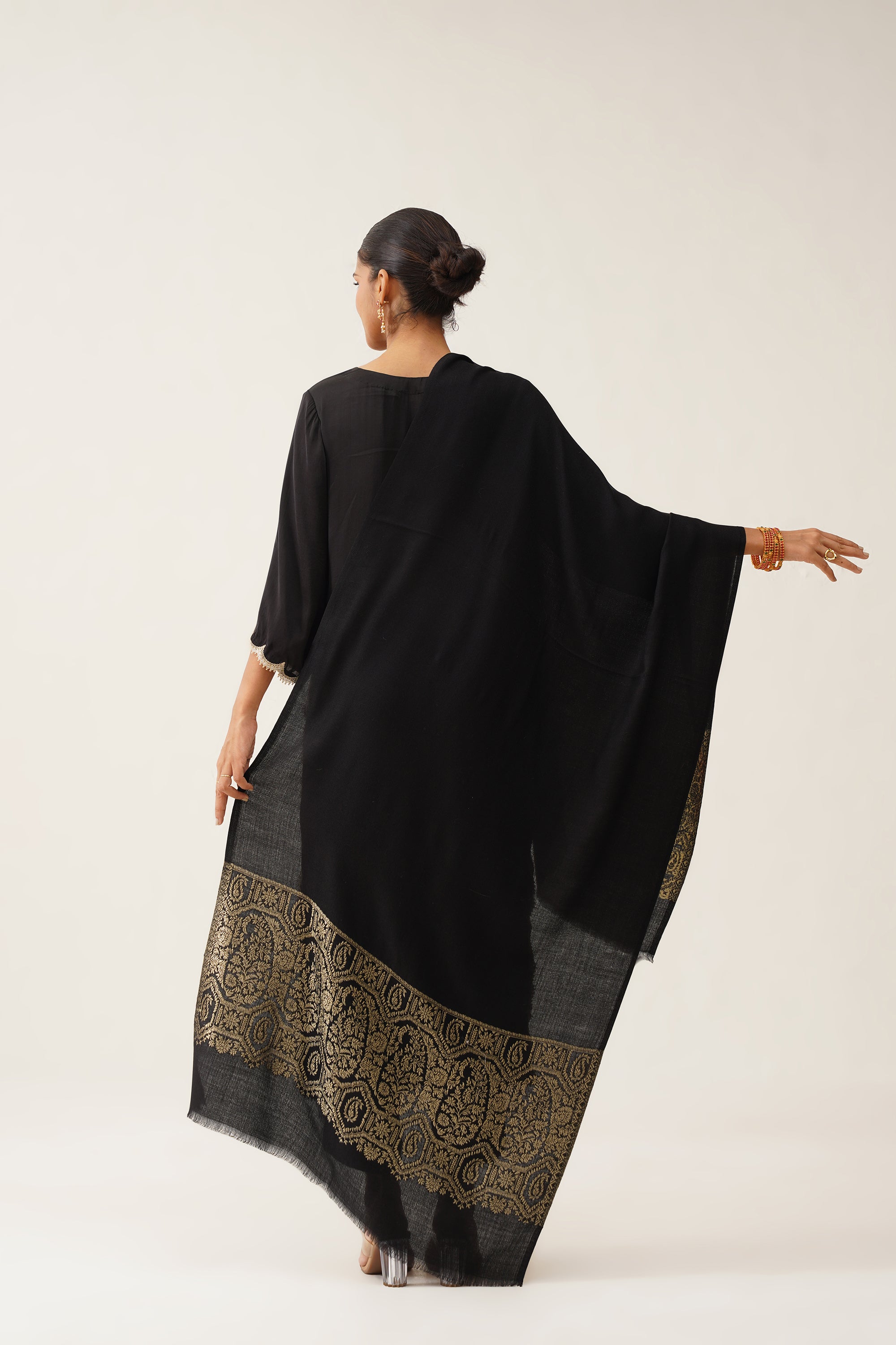 Black Woollen Shawl With Lurex