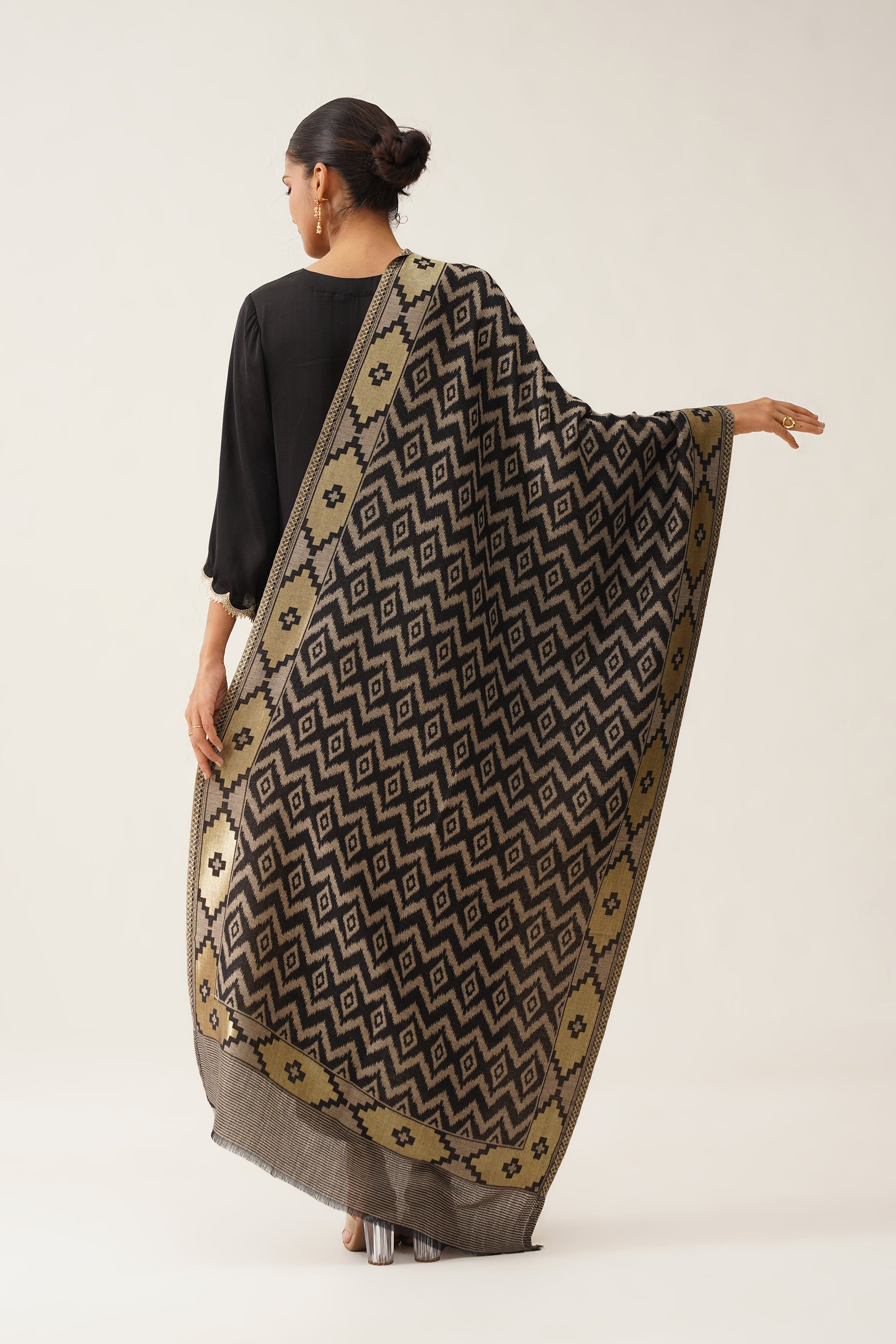 Black Ikat Woollen Shawl