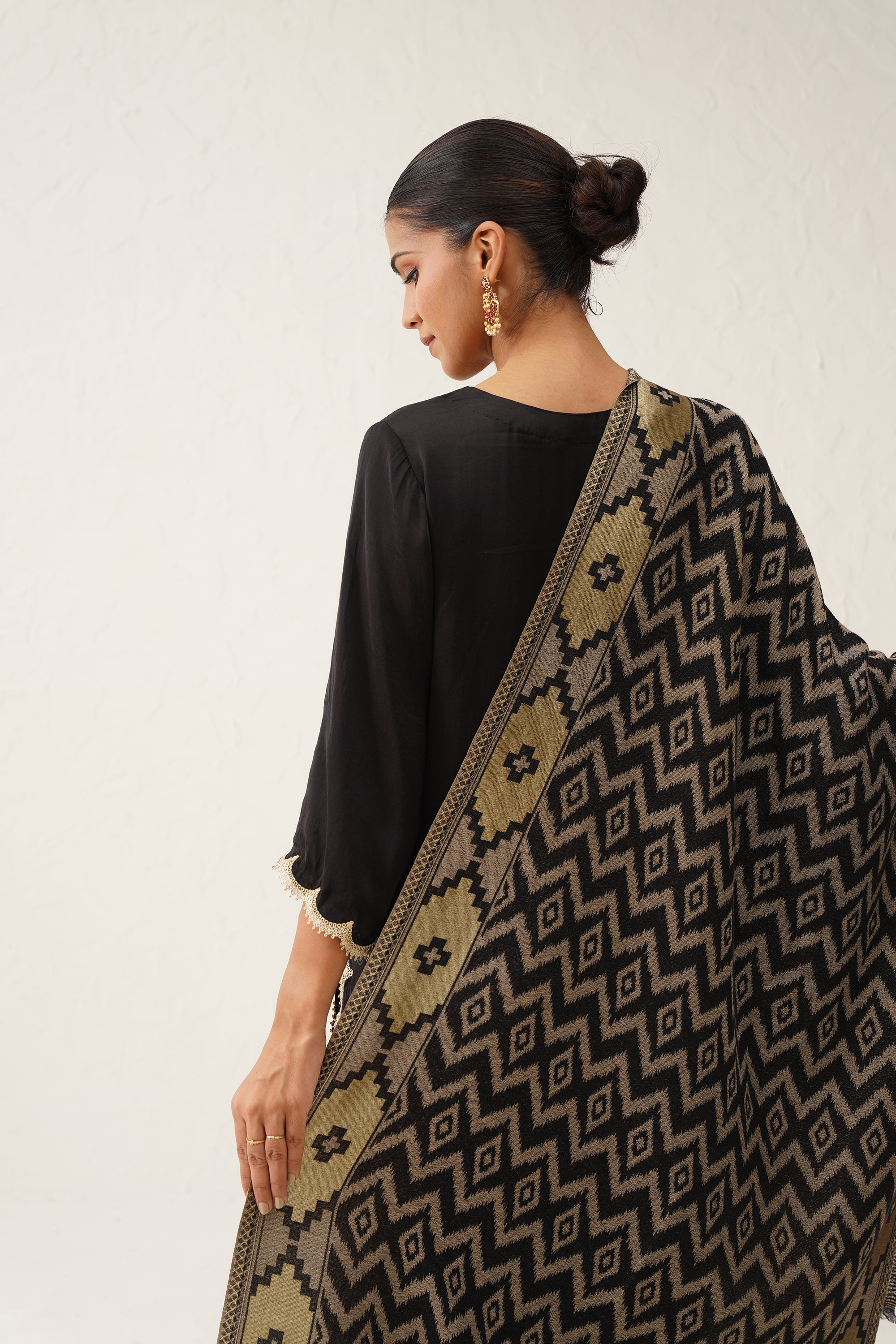 Black Ikat Woollen Shawl