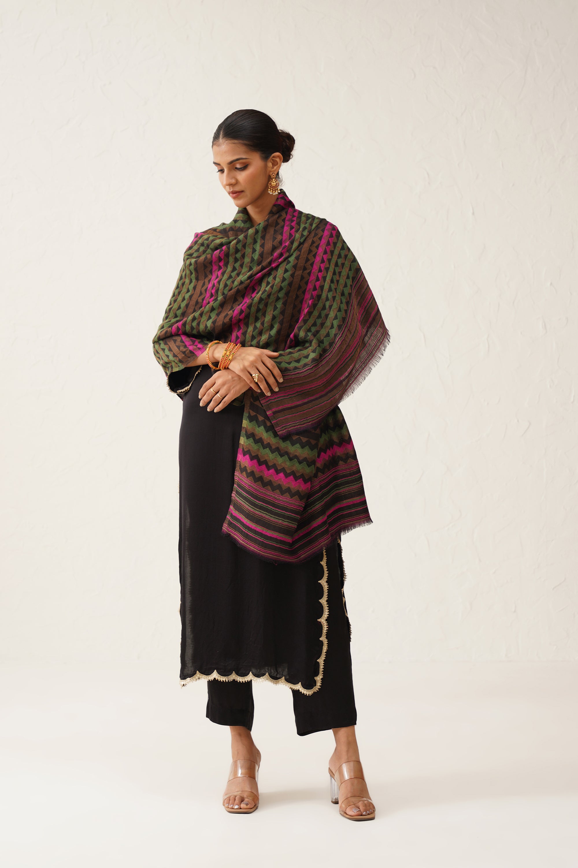 Zig Zag Lurex Woollen Stole