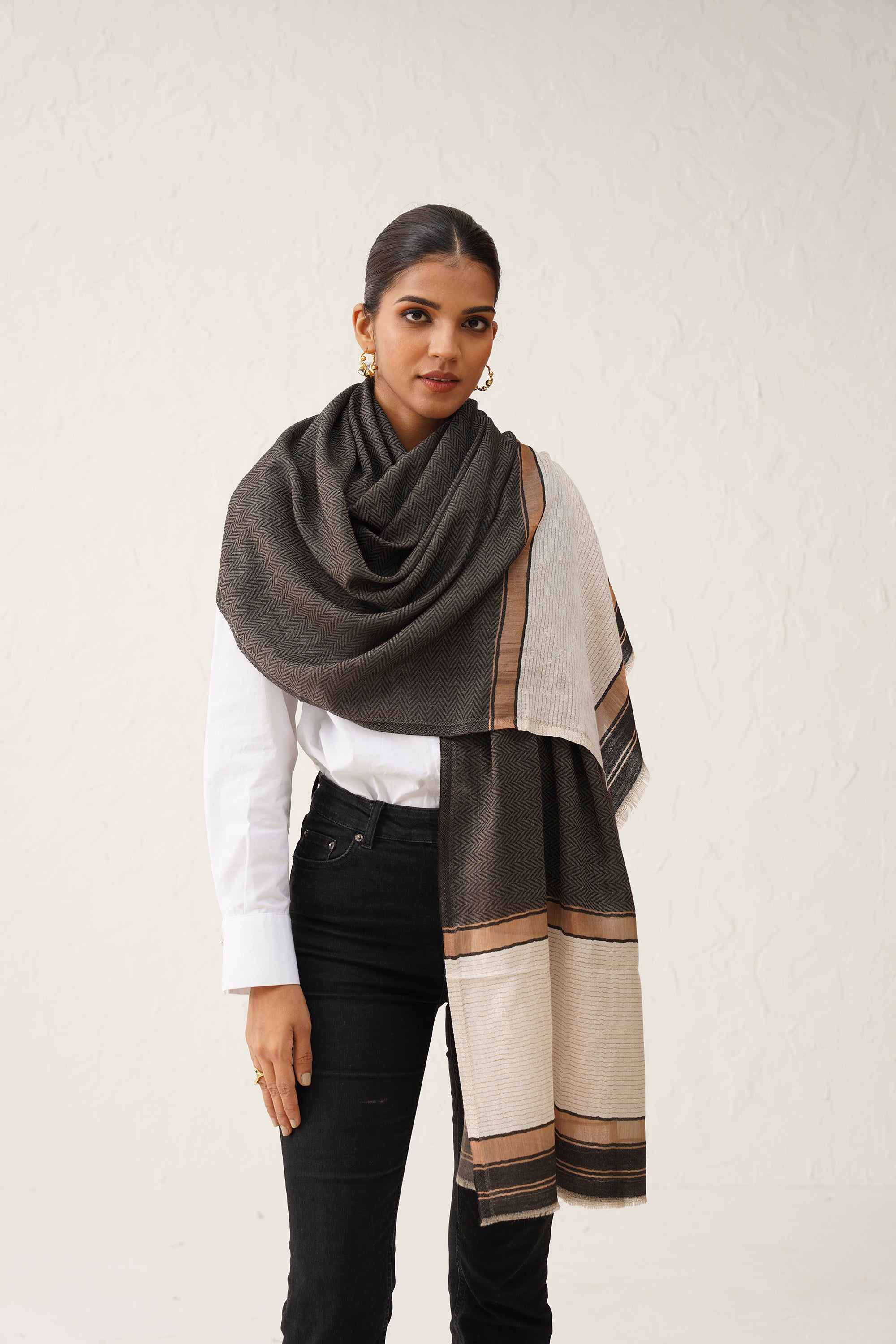 Grey Herringbone Lurex Stole