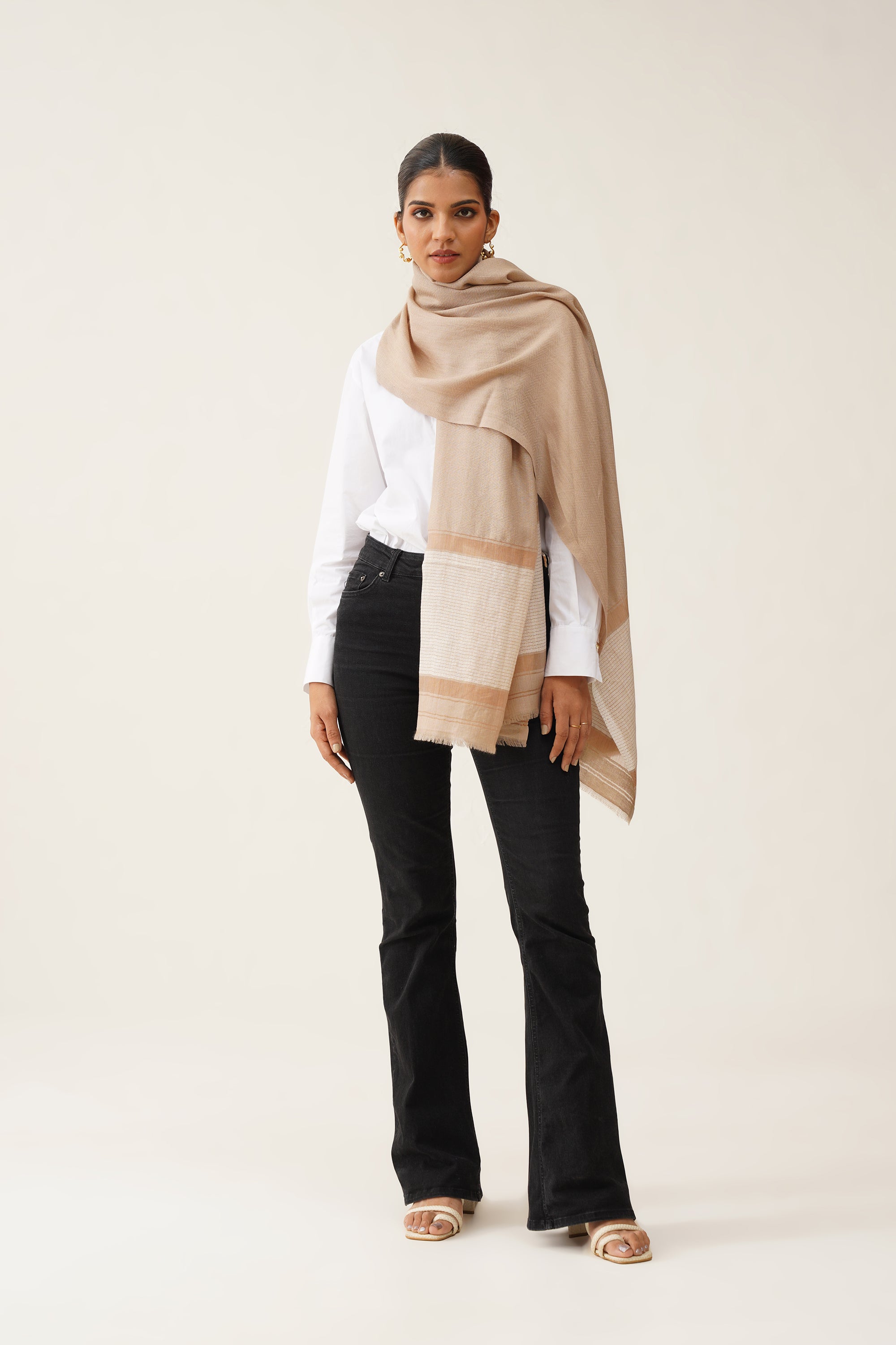 Beige Herringbone Lurex Stole