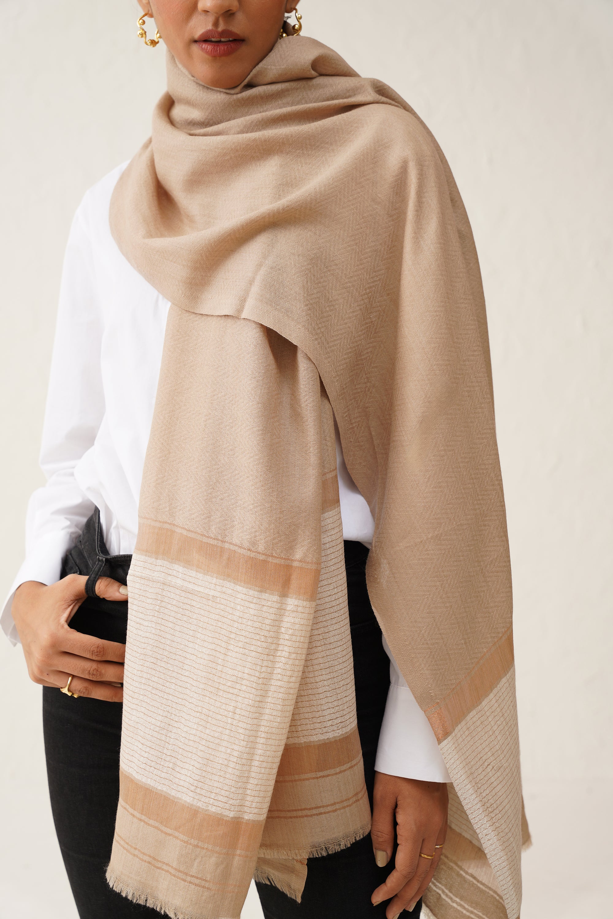 Beige Herringbone Lurex Stole